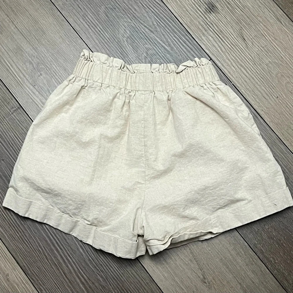 Crescent Beige High Rise Linen Shorts Women Size S Classic Coastal Old Money - Picture 10 of 10